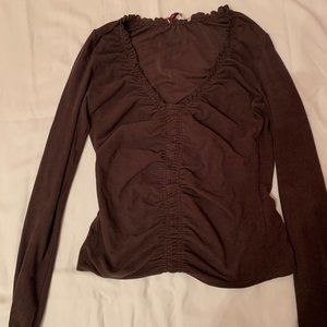 Ruched Brown Suede Long Sleeve Top
